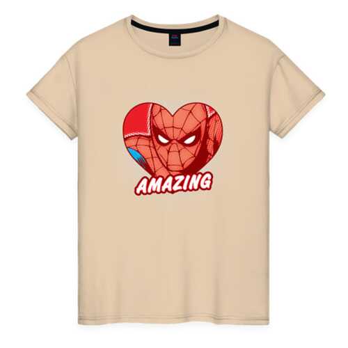 Футболка женская ВсеМайки Spider-Man amazing heart бежевая 4XL в Золла